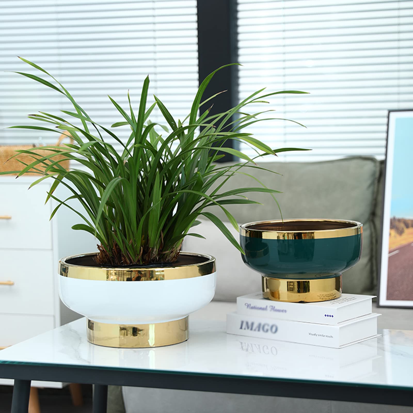 Vasi da Giardino Vaso da Fiori in Ceramica, Vaso da Fiori di Lusso Leggero Nordico Moderno Fioriera da scrivania con Foro di drenaggio per Interni ed Esterni