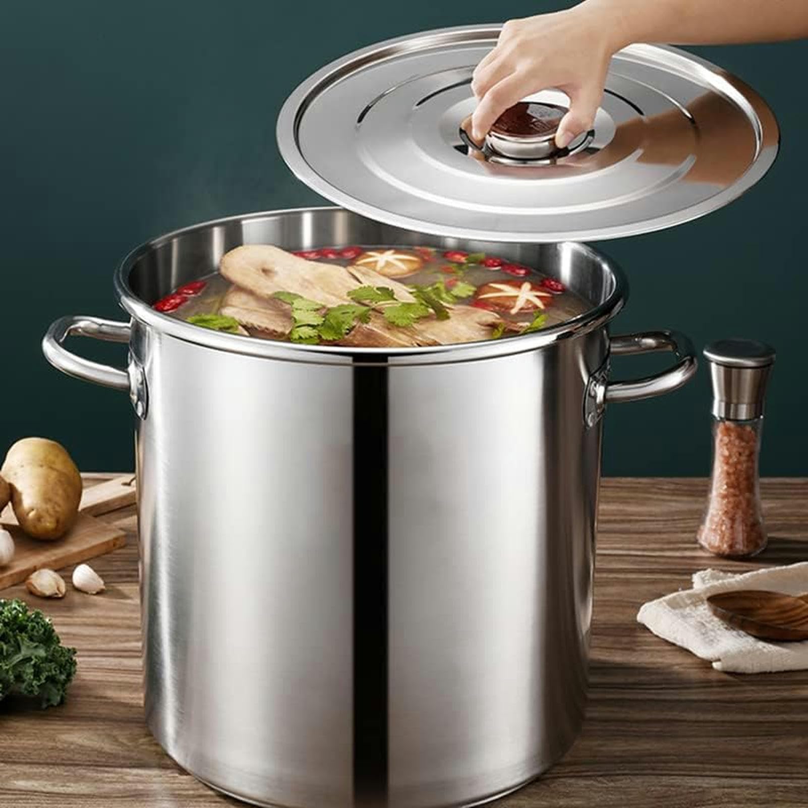 Garnek Do Smażenia Indyka 27Qt/45Qt/63Qt Z Koszykiem I Pokrywką, Stal Nierdzewna, Ciężki Kociołek, Garnek Do Gotowania Owoców Morza, Raków, Krabów, Naczynia Kuchenne Do Gotowania ，35x35cm