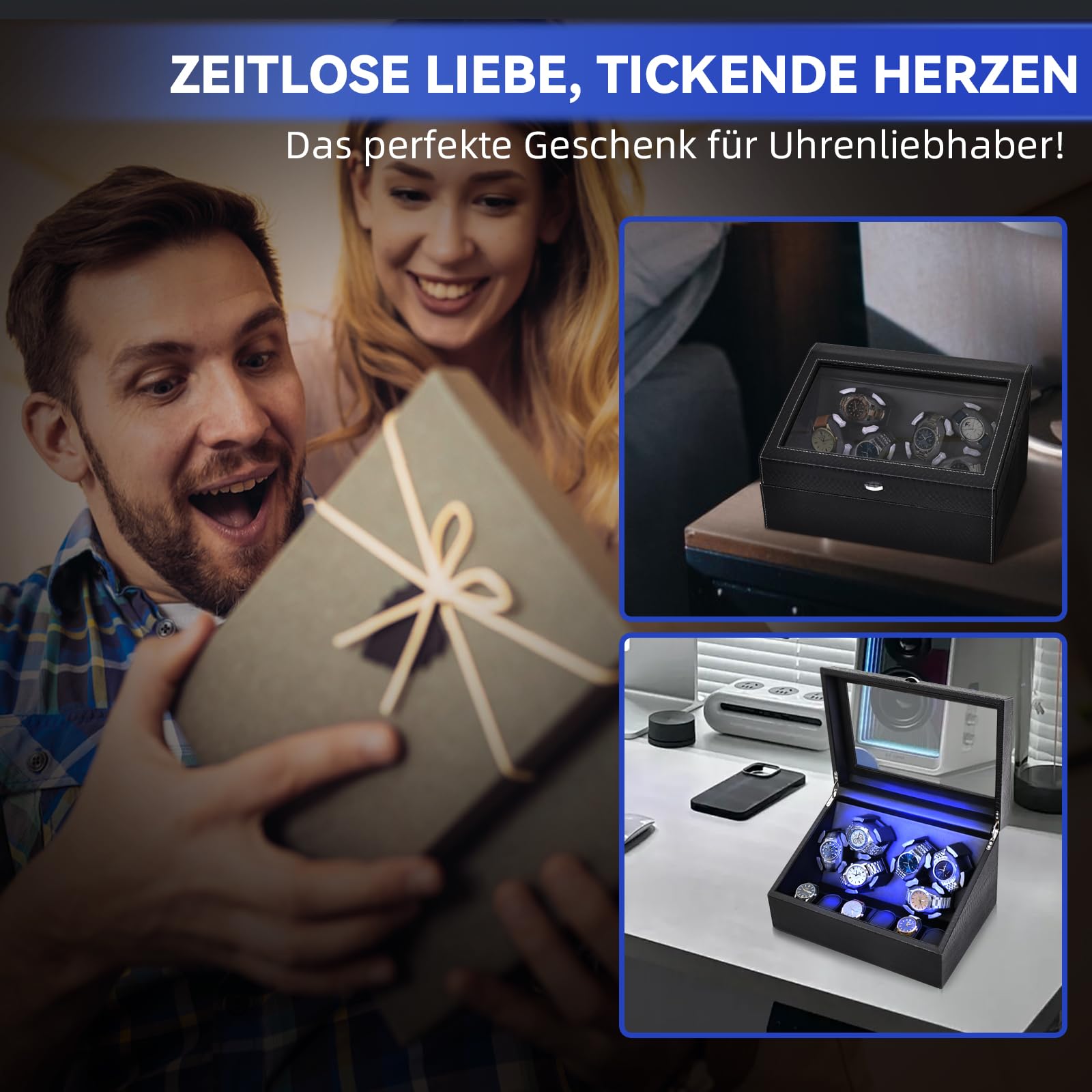 hightall Automatik-Uhrenbeweger für 6+6 Uhren – Watch Winder Box mit Ultra-Leisem Motor, Anti-Kratz Memory Foam & Stabilem Stand, Uhrenbeweger Für Rolex, Omega & Automatikuhren