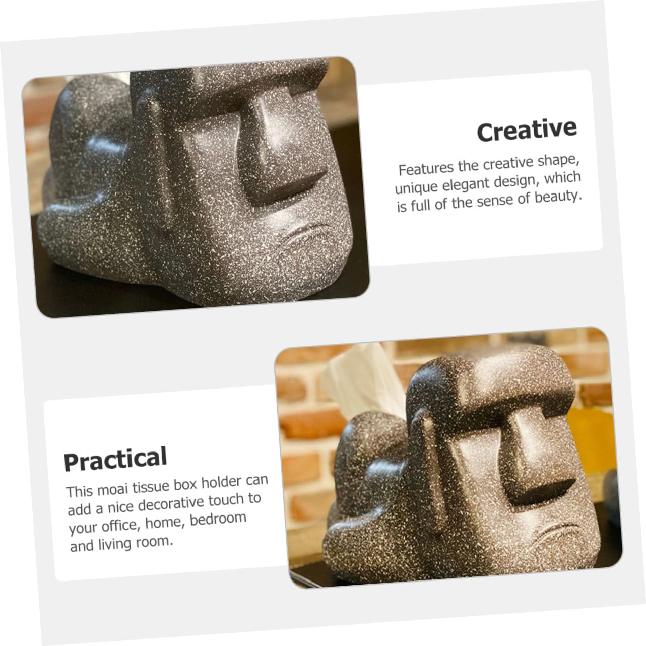 LALAFINA Kreativer Moai Taschentuchhalter aus Kunstharz Dekorativ und Praktisch für Badezimmer und Wohnzimmer Einzigartiges Elegantes Design in Schwarz