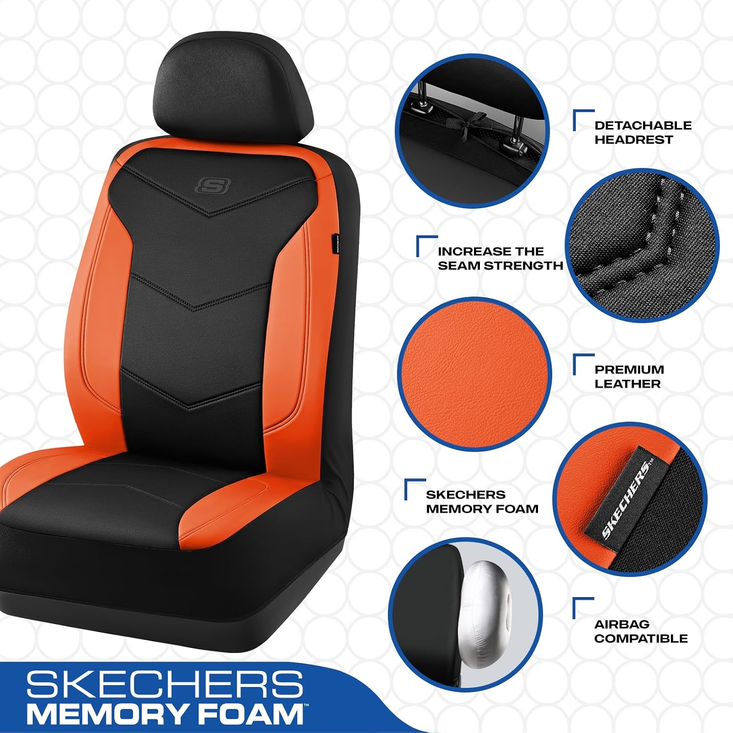  Memory Foam Seat Covers,Leather Car Seat Covers, Ultimate Comfort & Support Front Seat Covers Airbag Compatible, Automotive Universal Fit Most for SUVs, Vans, Sedans, Cars, Trucks,Orange thumbnail