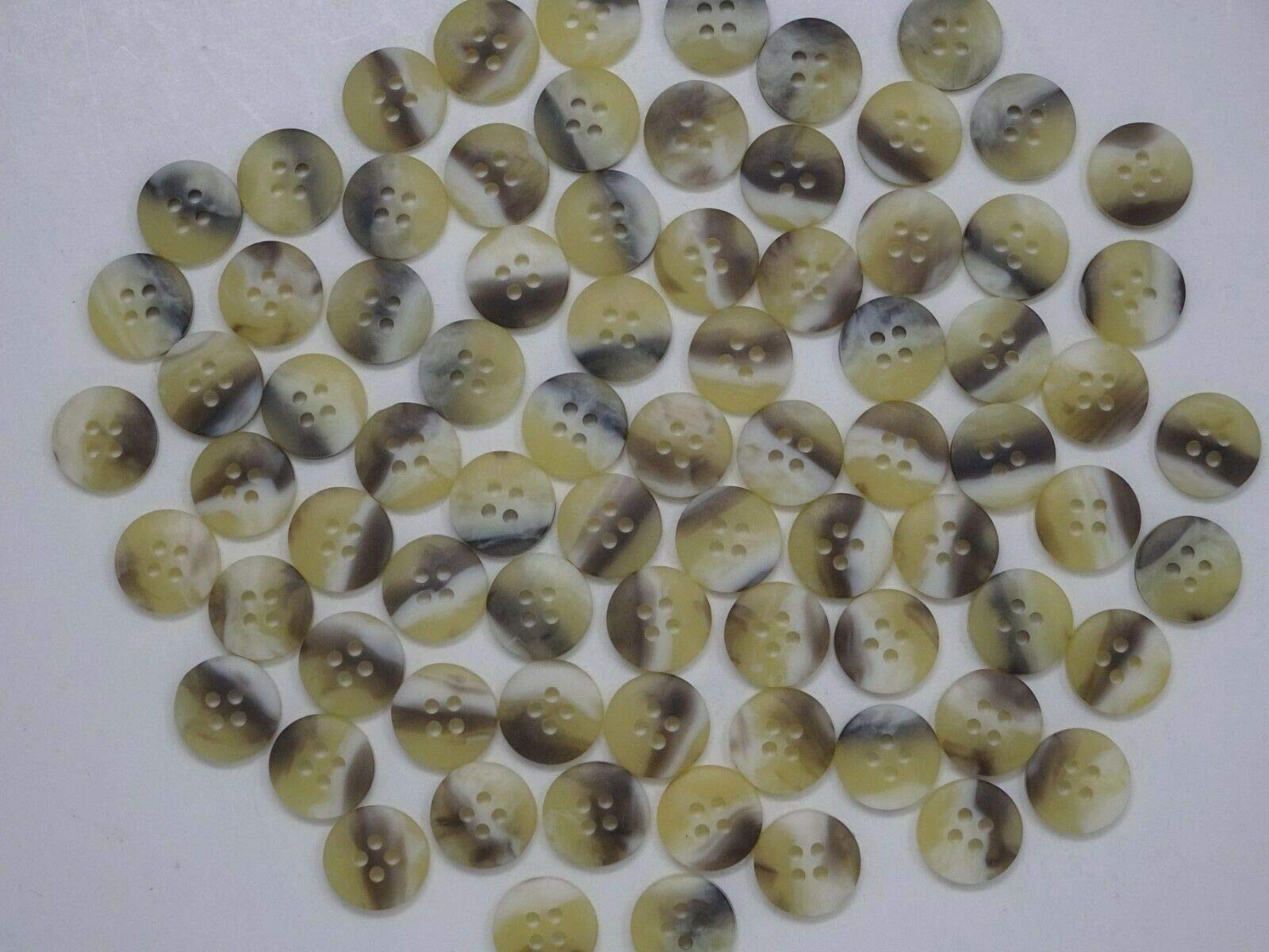 Buttons Decorative DIY Sewing Craft - Vintage Gray Beige White Opaque Marbled Round 4-Hole Buttons 15mm Lot of 8 AA42