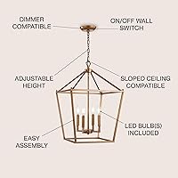 Vista 3 de JONATHAN Y JYL7437B 16" Farmhouse Lantern Chandelier, 4-Light Industrial Metal Cage Pendant Light in Antique Gold, Adjustable Hanging Ceiling