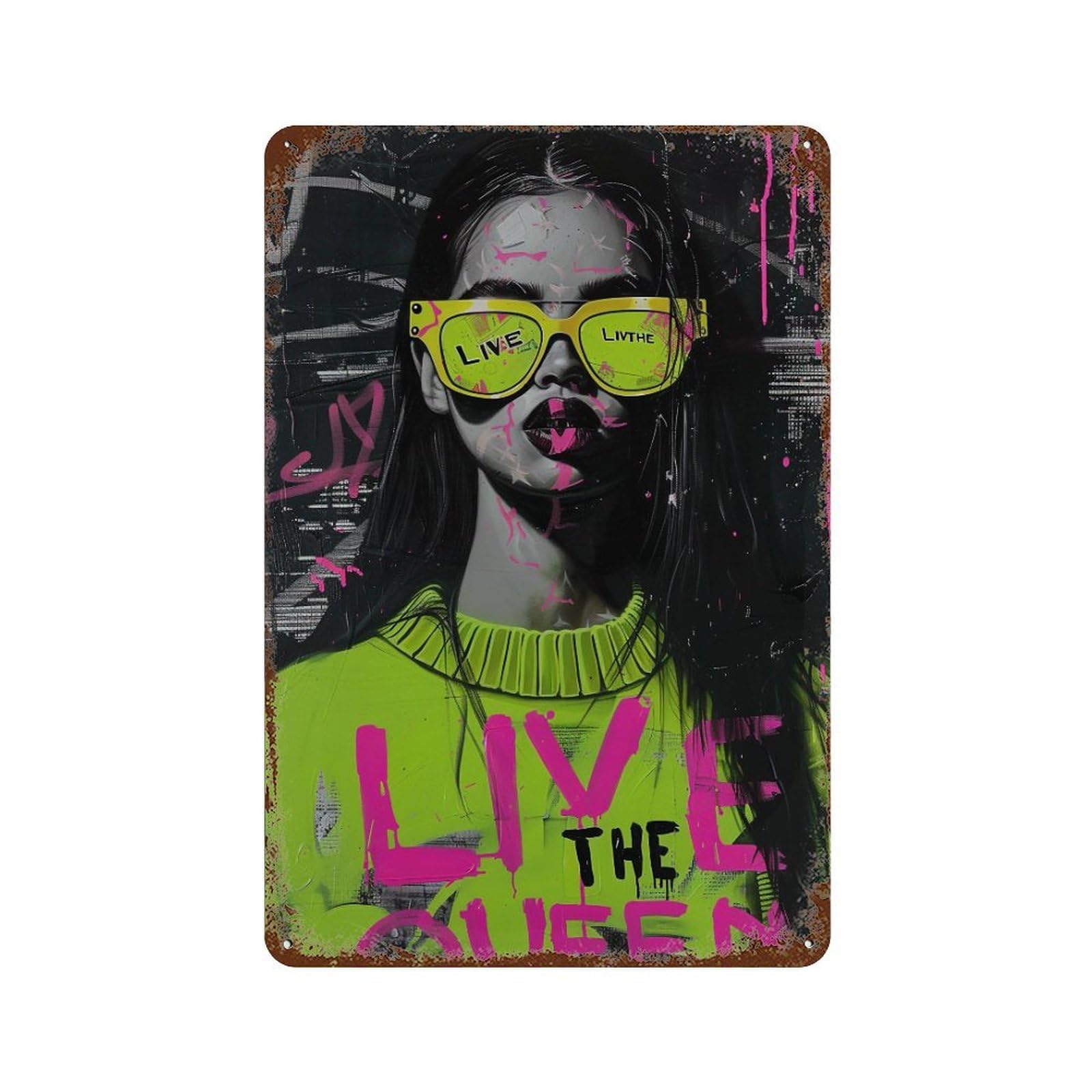 FHUYEURHRY Live The Queen Graffiti Pop 02 Wall Decor Retro Iron Vintage Art Metal Tin Sign Poster Modern Home Cofffee Club Art Bar Shop Decorations Style-10 30x20cm