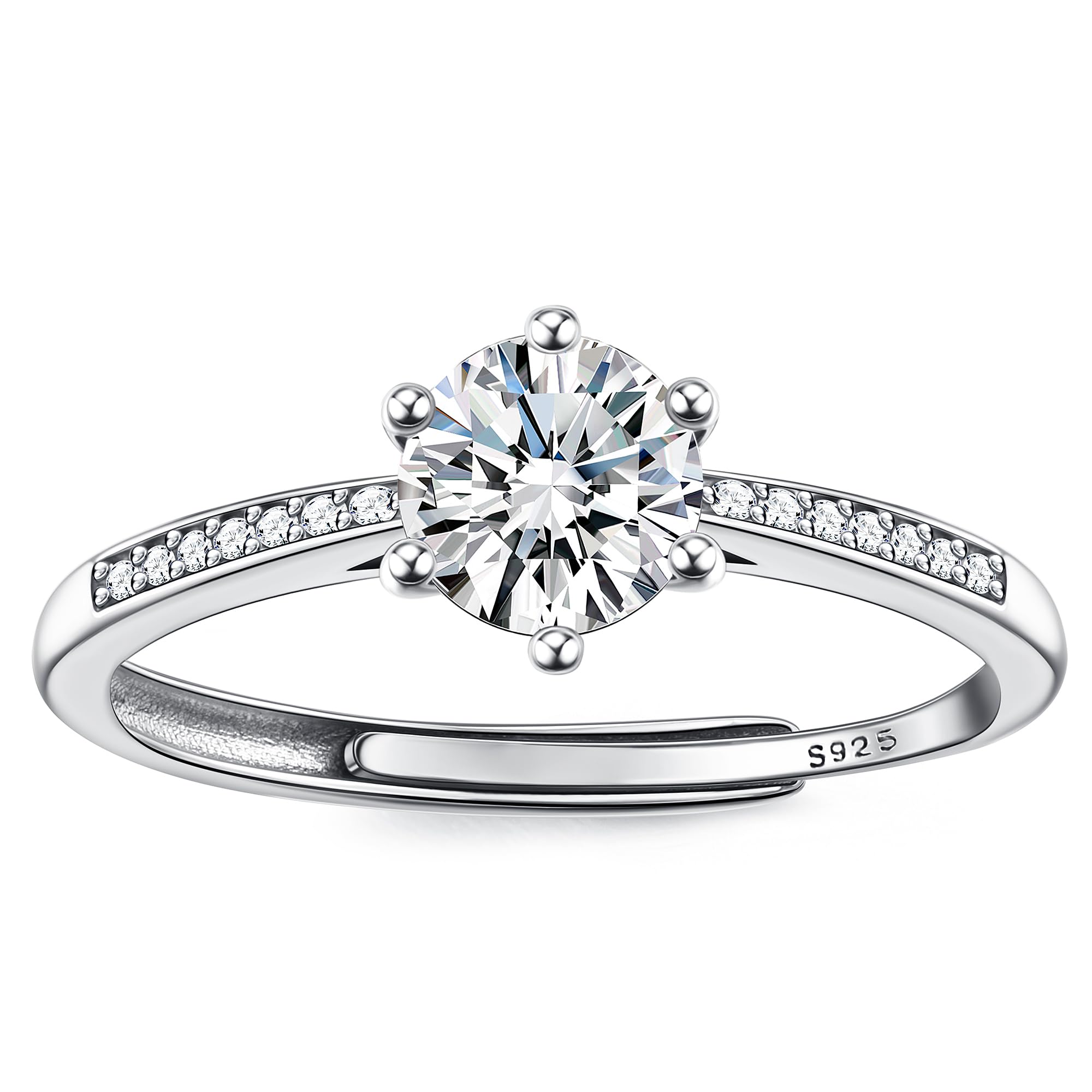 JeweBellaAnillo Mujer Plata de Ley 925 Anillo Zirconia Cúbica Brillante Ajustable Anillo Compromiso Mujer Anillo Pareja Plata Anillo de Bodas para Alianza Bodas Regalo Aniversario Con Caja