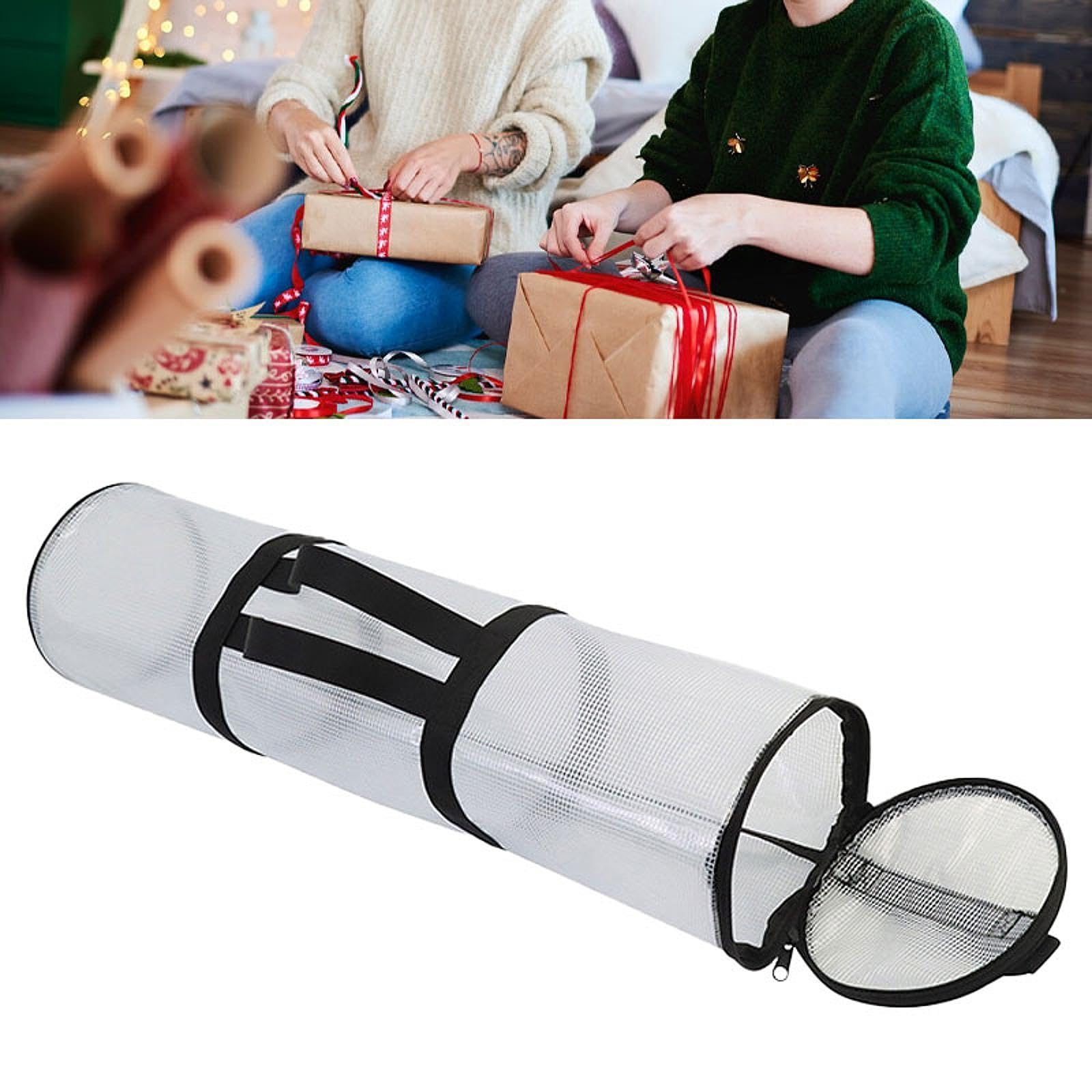 Milageto Weihnachtsgeschenkpapier-Organizer, PVC-Tasche, Mehrzweck-Aufbewahrungsbehälter für Geschenkpapier, Aufbewahrungstasche für Geschenkpapier für, Weiß, 80x15cm