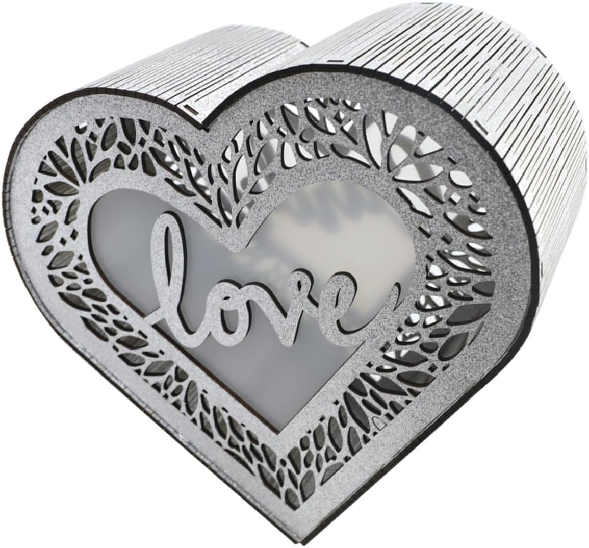 Toyvian Heart-shaped Hollow Wooden Card Box with Glitter Wedding and Anniversary Greeting Cards Container Rustic Blessing Storage for Birthday and Valentine’s Day Events