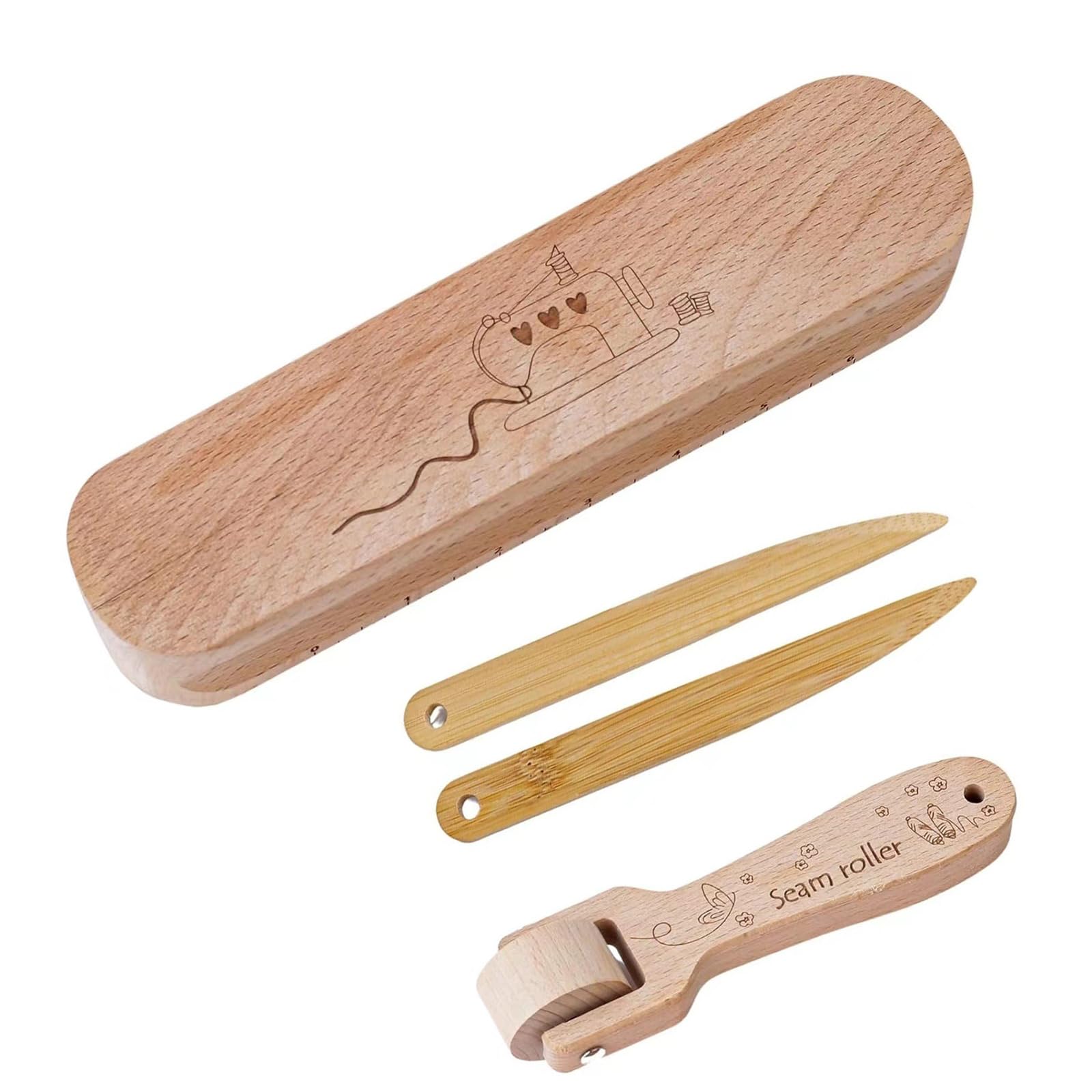 carotoe Wood Tailors Clapper Set Bone Pen Seam Presser Tool Practical Seam Roller Sewing Tool for Sewing Quilting Wood Presser Tailors Clapper Bone Pen Roller
