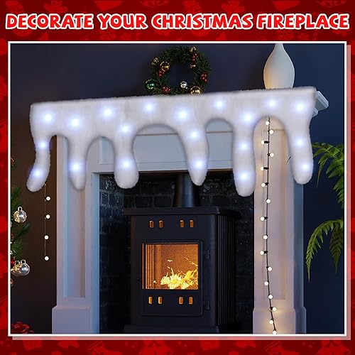 Miniatura 5 de 2 mantas de nieve de Navidad con luz LED, camino de mesa con luz LED, cubierta de manto de carámbano para decoración de pueblo, decoración navideña