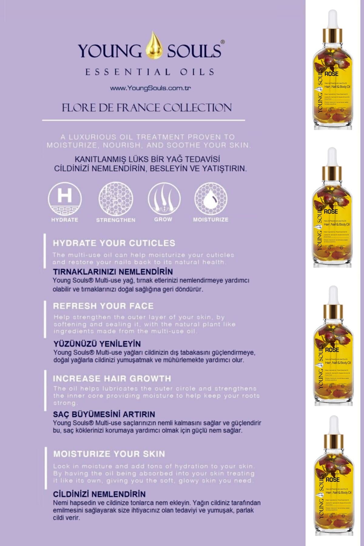 Young Souls Aromatherapy Rose Multi Use Oil Gül Yüz Saç Tırnak & Vücut Bakım Kuru Yağ 100 ml