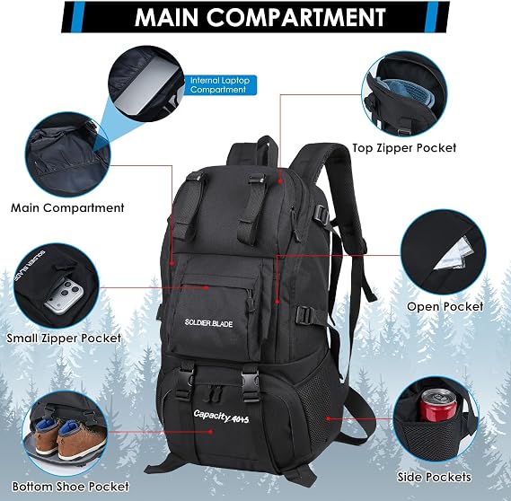 Hiking Backpack 45L, Waterproof Rucksack for Camping Trekking
