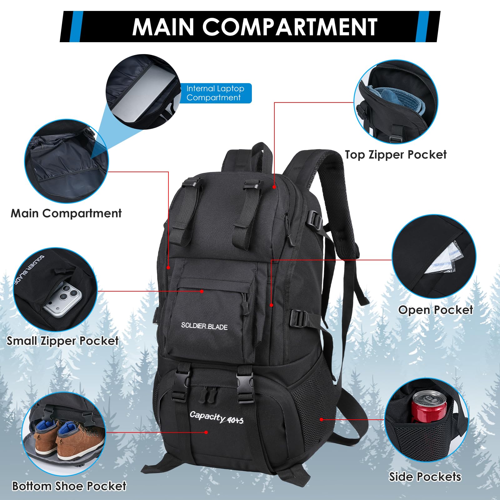 Plecak Turystyka 45L Mężczyźni Kobiety Wodoodporny Wytrzymały Plecak dzienny na Camping Kolarstwo Wspinaczka Górska Trekking Outdoor Sport