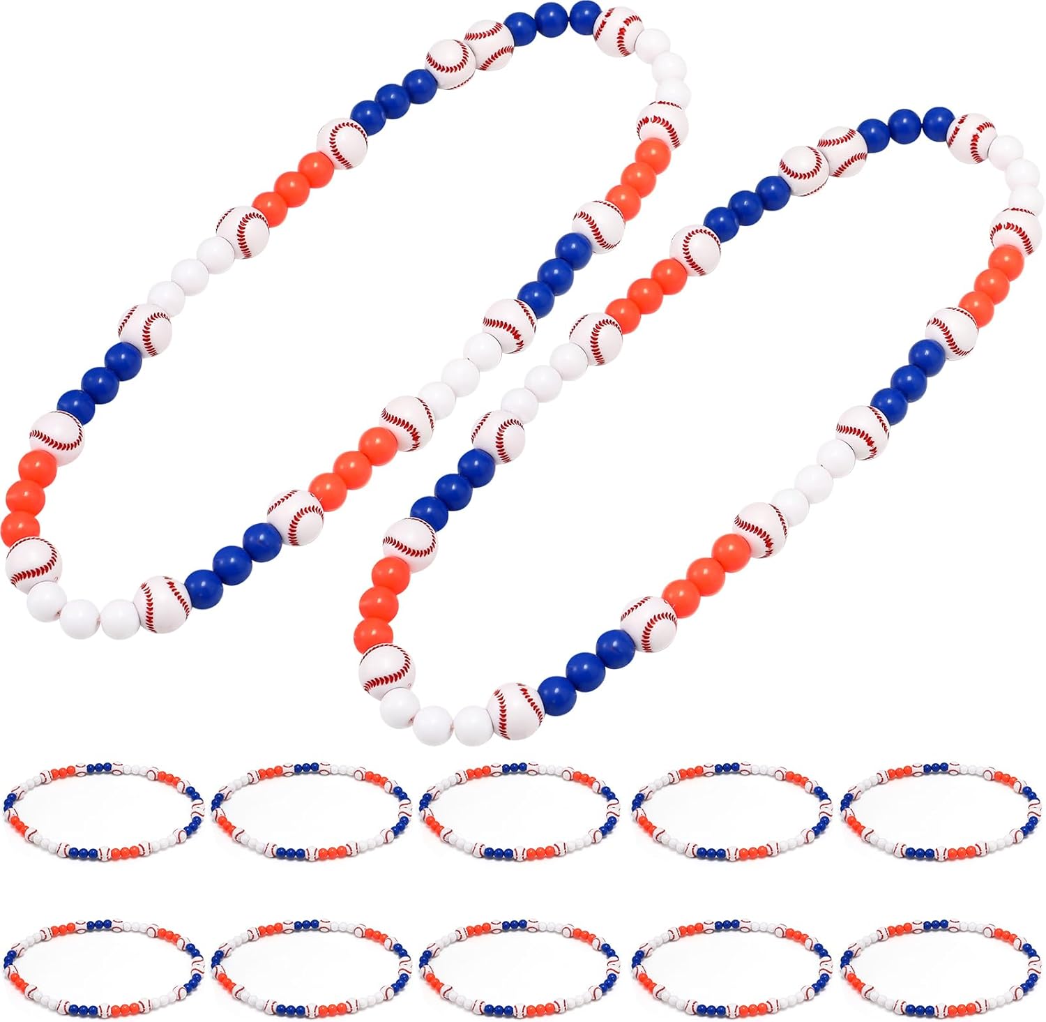 Tondiamo 12 Pcs 19 inch Baseball Necklace Beaded Youth Baseball Necklaces for Boys Gifts Team Players Lovers Accessories (Blue Orange White) - Image 7