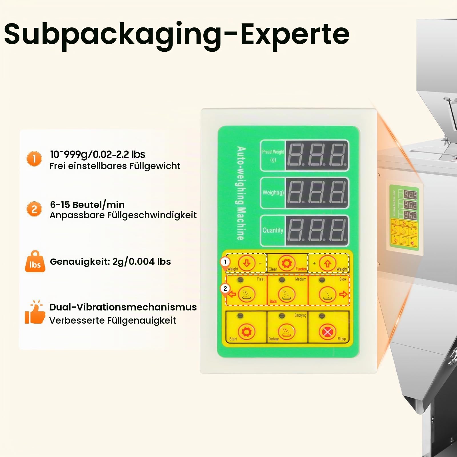 Pulverabfüllmaschine 10-999g Automatisches Wiegen und Abfüllen von Granulat Multifunktionale Verpackungsmas
