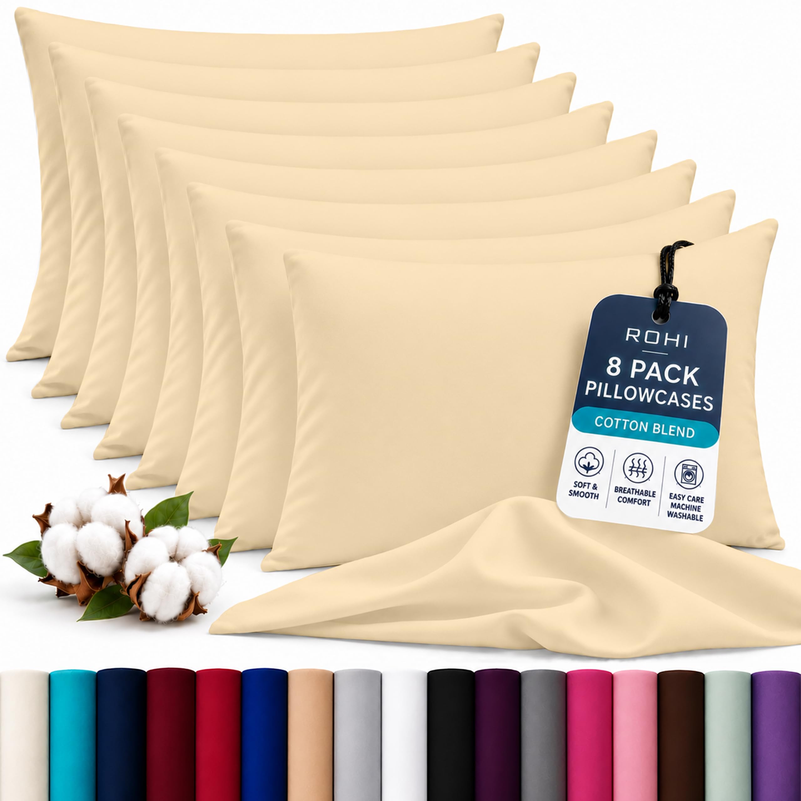 Rohi Luxury Latte Pillow Cases 8 Pack - (50×75cm) | Soft & Comfy Cotton Blend Pillow Covers with Envelope Closure | Breathable, Anti-Allergy, Fade & Wrinkle Resistant