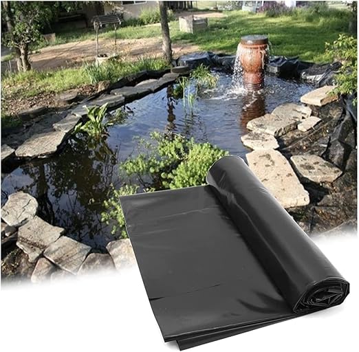 Image YAOJIA Black Pond Liner Flexible Pond Liners, Heavy Duty HDPE Pools Membrane, Foldable Weatherproof Anti-UV Pond Skins For Streams Fountains Koi Ponds (Color : Black, Size : 9x9M)