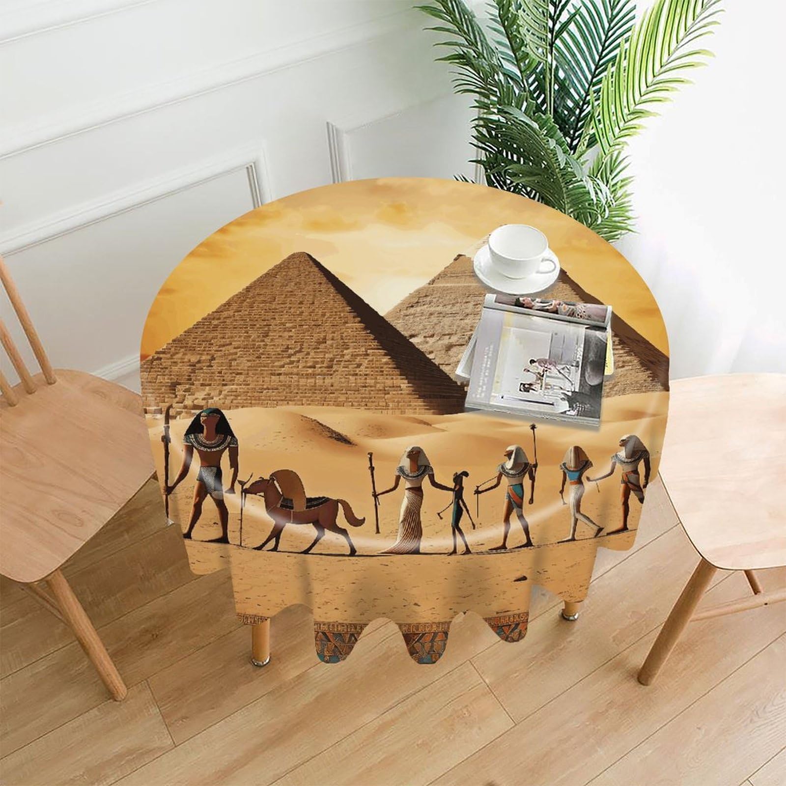 VstaDank Ancient Egypt Tablecloth Easy to Clean Polyester Round Table Cover Washable Round Table Cloth Wrinkle-Free Circle Decoration Tablecloth for Kitchen Dining Room 60"