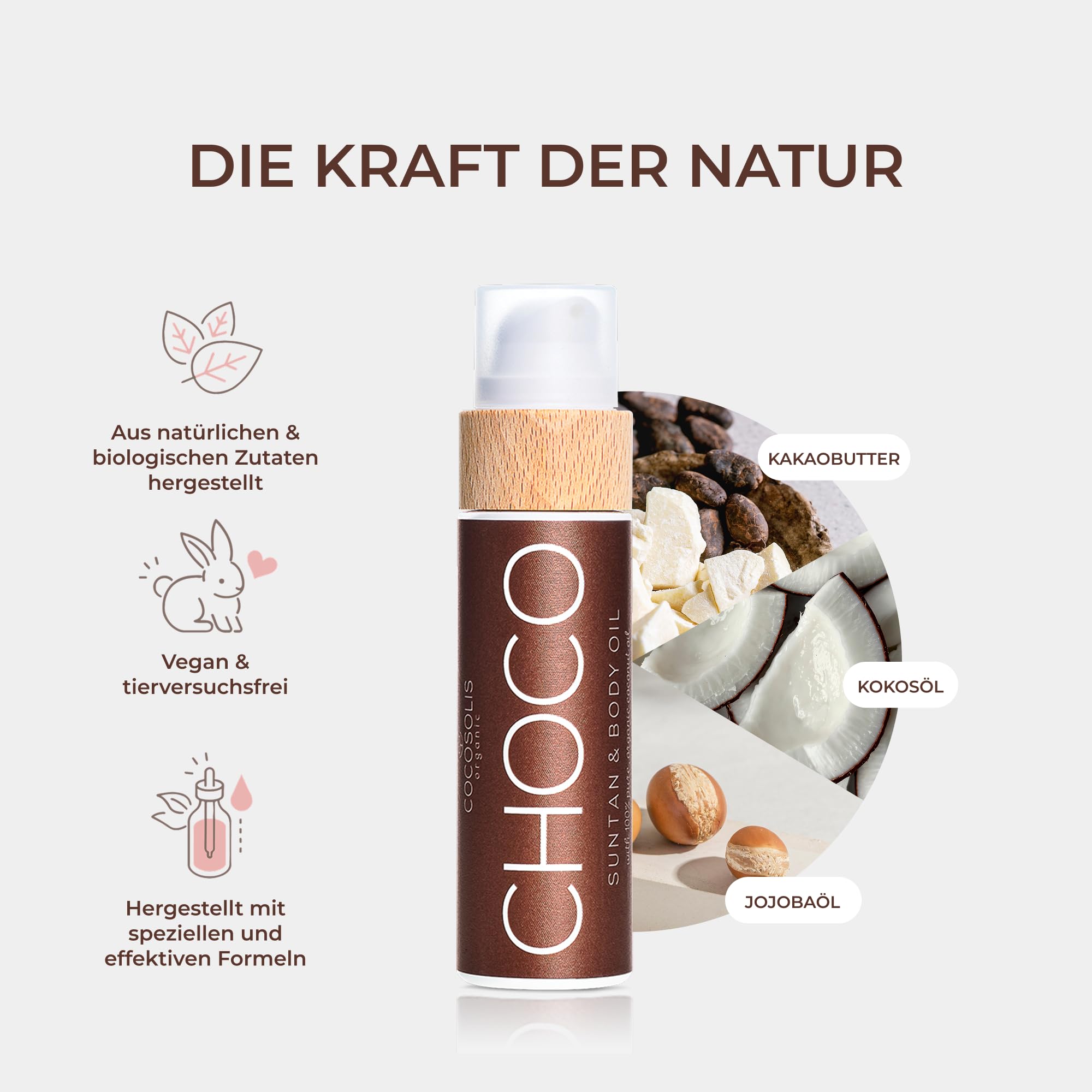 COCOSOLIS CHOCO Bräunungsbeschleuniger – Bio-Bräunungsöl mit Vitamin E & Duft nach Schokolade für schnelle intensive Bräune – Bräunungsverstärker für satte Bräune - pflegende Bodylotion