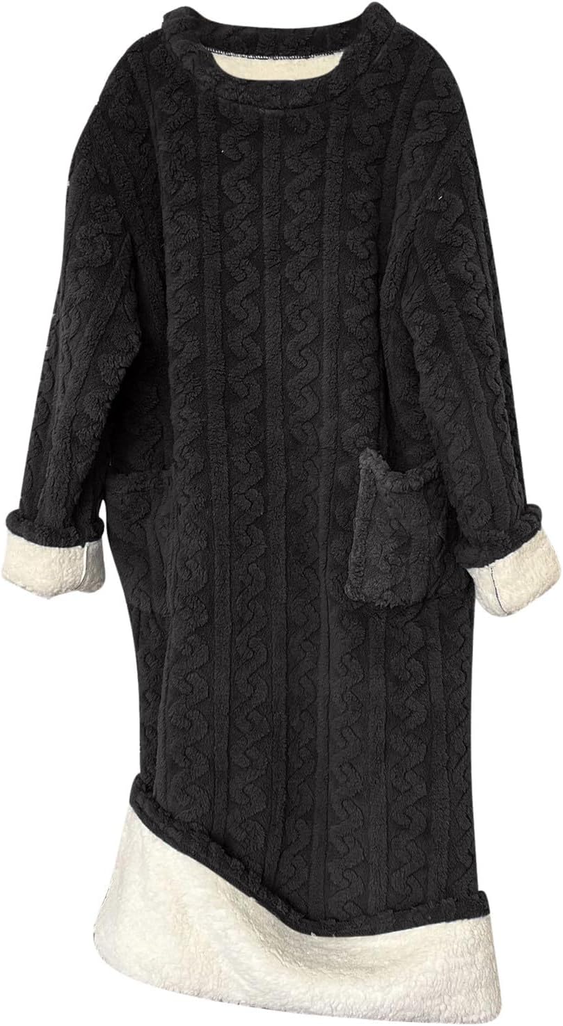 Women's Flannel Nightgown Fuzzy Fleece Cozy Plush Warm Winter Pullover Loungewear Sleep Dress O Neck Nightdress