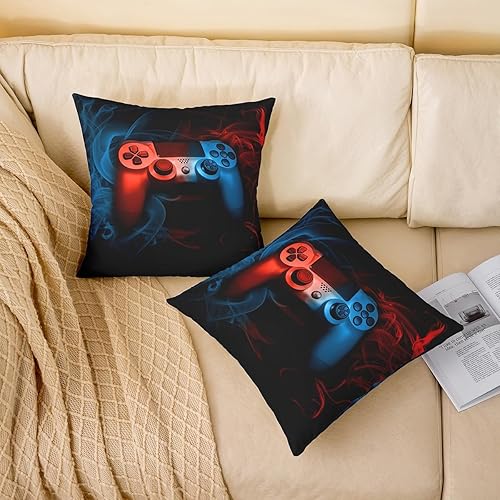Miniatura 10 de Juego de 2 fundas de almohada con estampado de consola de videojuegos, para el hogar, sala de estar, notas temáticas musicales reversibles, color