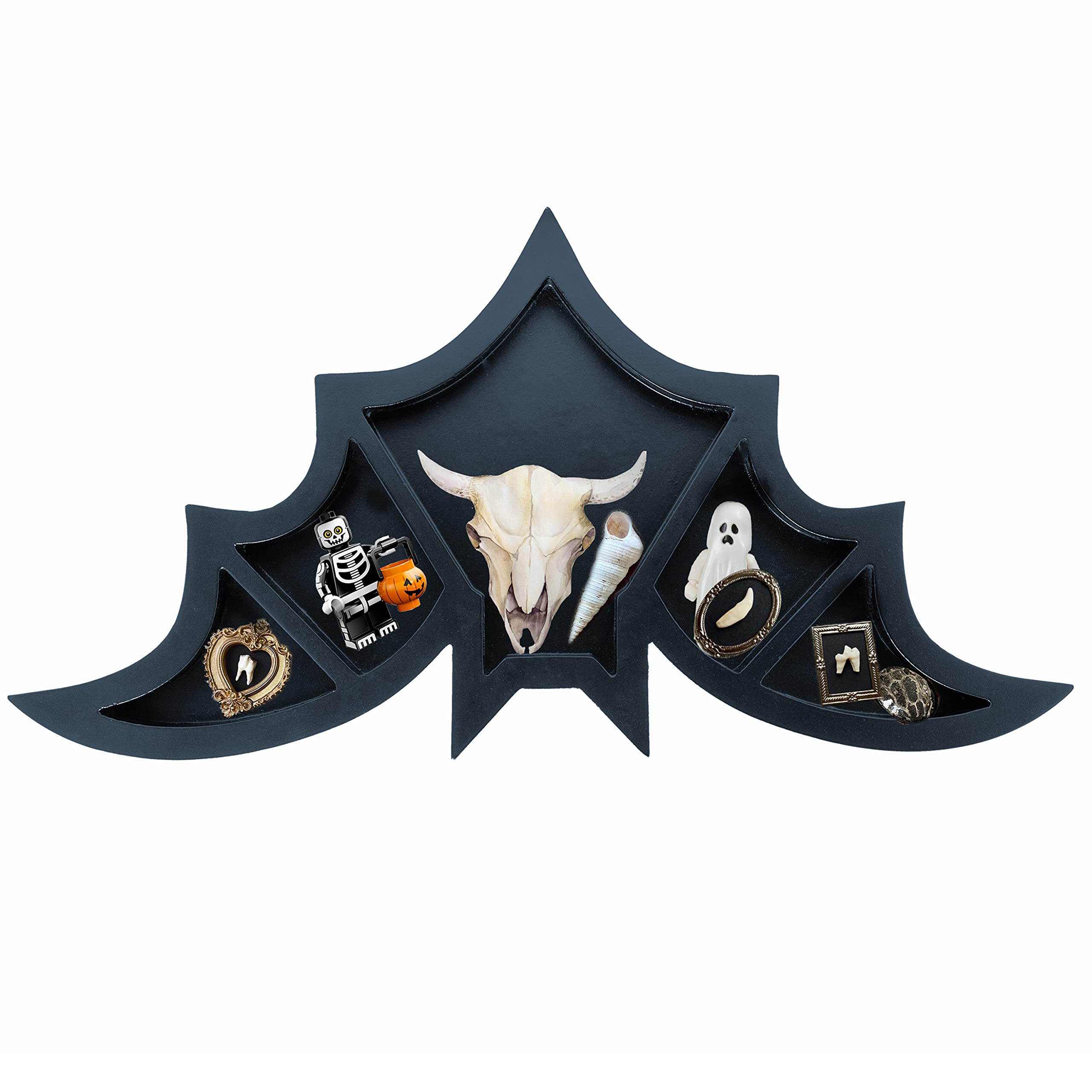 WUNDECOR Spooky Goth Decor Bat Shelf - Wooden Gothic Decor for Home, Black Hanging Wooden Shelf for 