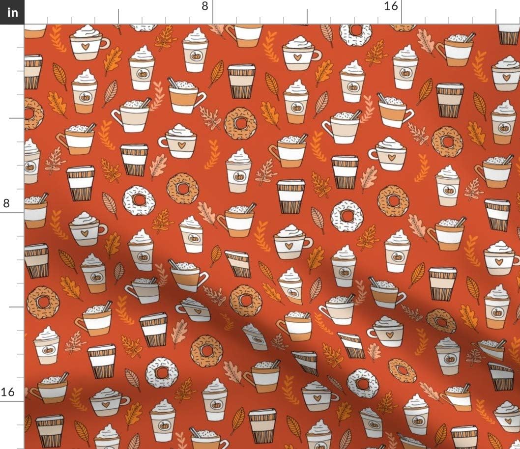 Spoonflower Fabric - Pumpkin Spice Latte Coffee Donuts Fall Autumn Rust Printed on Petal Signature Cotton Fabric by The Yard - Sewing Quilting Apparel Crafts Decor