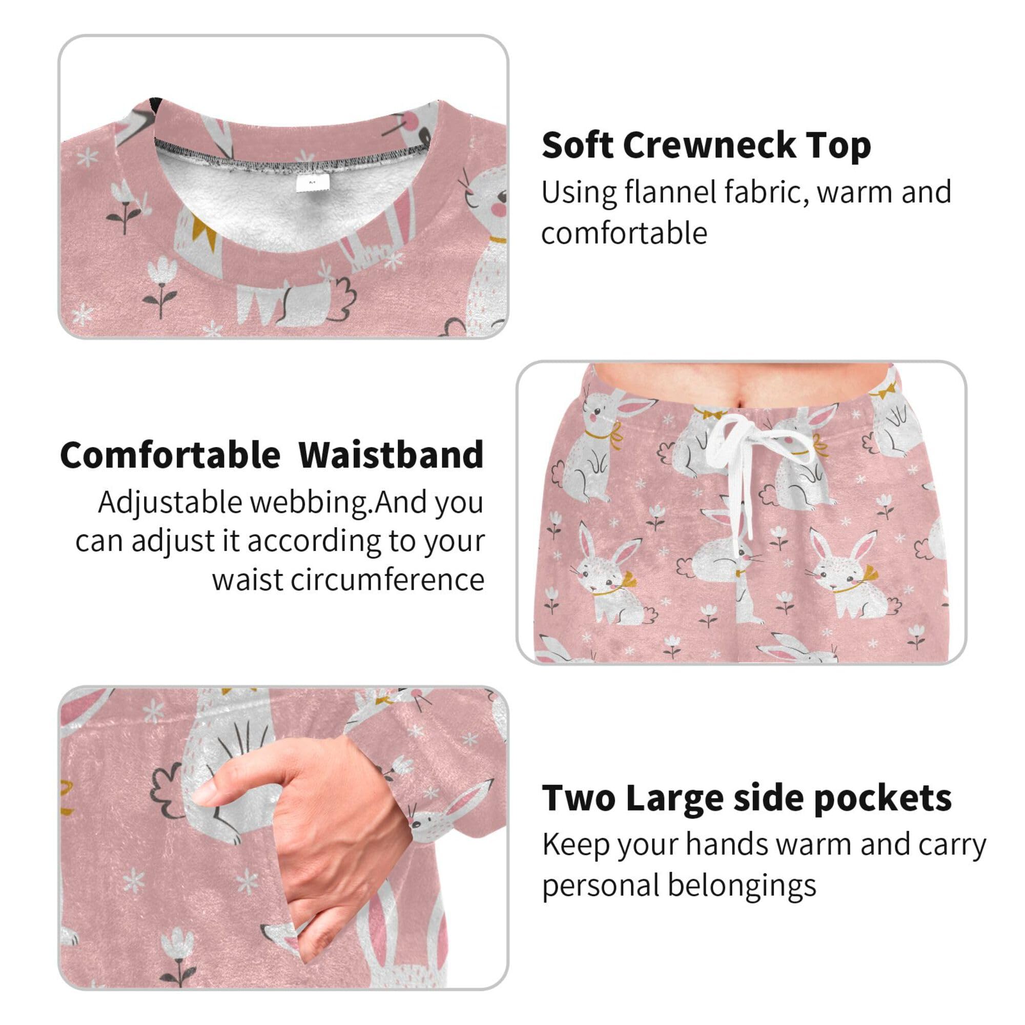 ALAZA Conjunto de pijama de forro polar para mujer, diseño de koala de dibujos animados, manga larga, ropa de dormir de dos piezas, ropa de dormir térmica, pijama súper suave, talla S