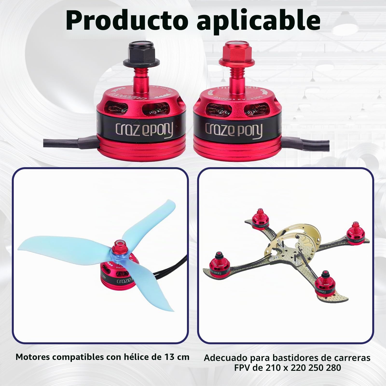 Motor RC sin escobillas pequeños, 4 unidades, DX2205 2300 KV, motor sin escobillas 2-4S Racing Edition rojo para QAV210 X220 QAV250 FPV Racing Drone (2CW 2CCW)