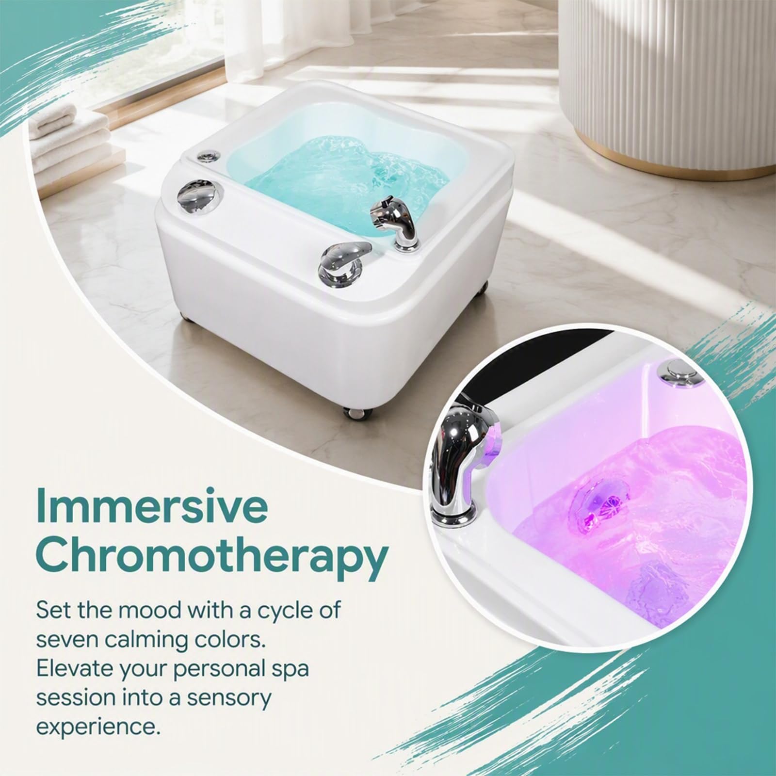 Vasca Idromassaggio Pedicure, Illuminazione Cromoterapia Rgb Ciclabile | Lavabo Mobile Massaggio Piedi Hydro Jet, Rotelle Girevoli 360 Gradi, Adatto L'uso Domestic