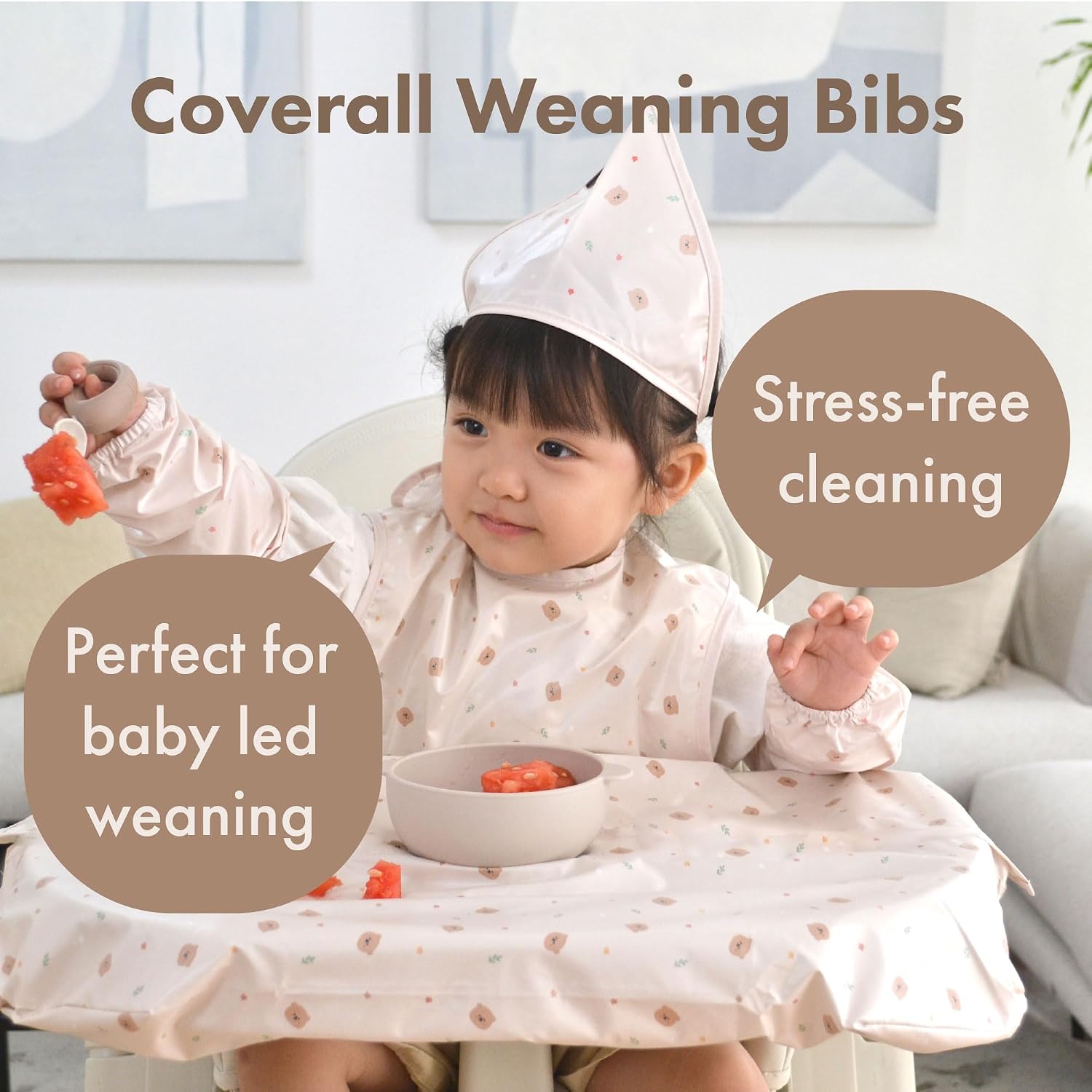 Coverall Baby Feeding Bib for highchair, ULTRA-THIN & Light-weight waterproof toddler bib, WM & Dryer Compatible