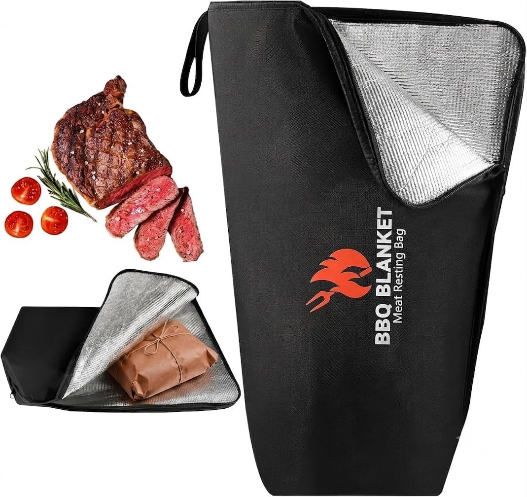 BBQ Blanket Meat Resting Bag - Heavy Duty Oxford Fabric Insulated Cooler Bag for Brisket, Pork Shoulder & BBQ - Portable Water-Resistant Meat Cooler Bag for Pitmasters & Grilling (Black)