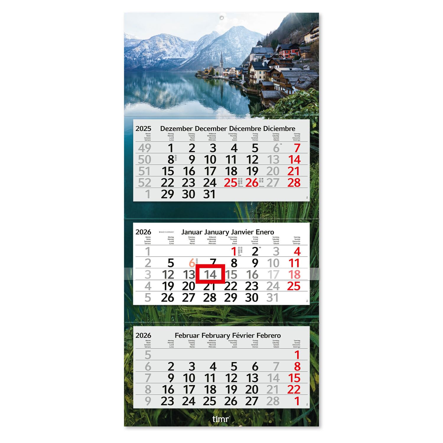70cm Three-Month Calendar Multilingual D/GB/F/ES I Motif Japan