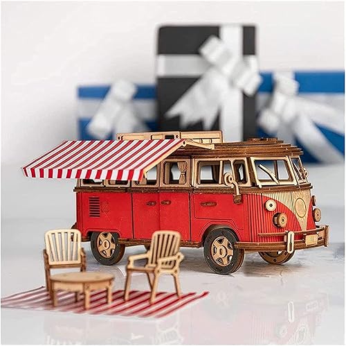 Miniatura 2 de Rompecabezas mecánico de madera 3D, 242 piezas DIY 3D Camper Van Kit de construcción de modelo de madera, regalos de cumpleaños para niños,
