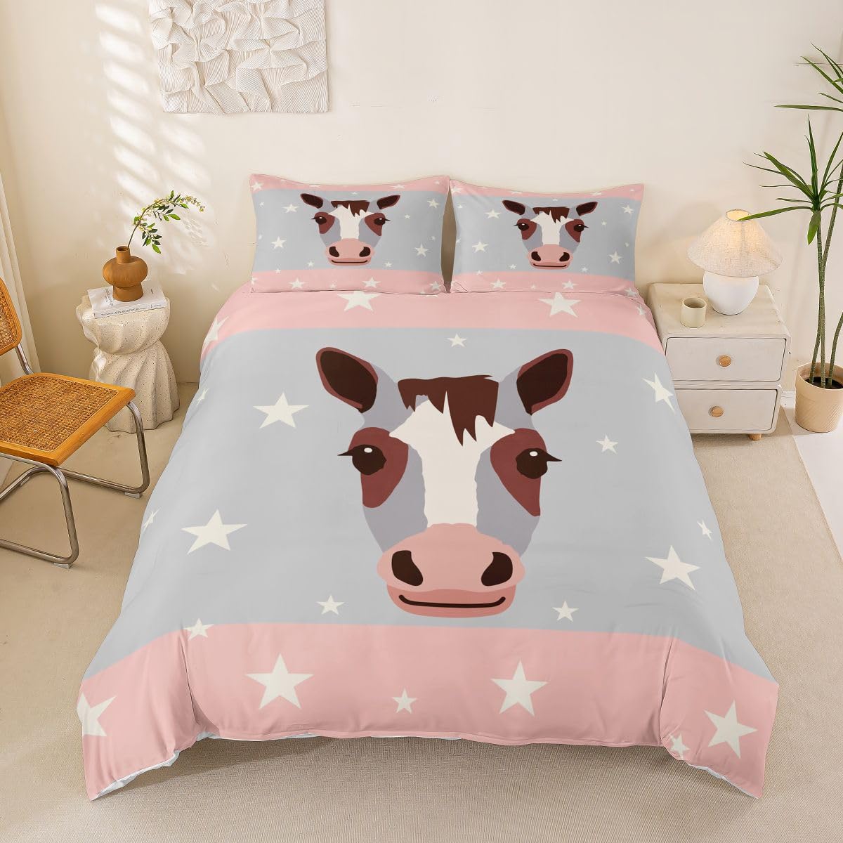 Homemissing Novelty Horse Duvet Cover Set Cot Size for Kids Boys Girls Funny Horse Bedding Set Farm Animals Boho Duvet Cover with 1 Pillowcase Star Print Bedding — image 1