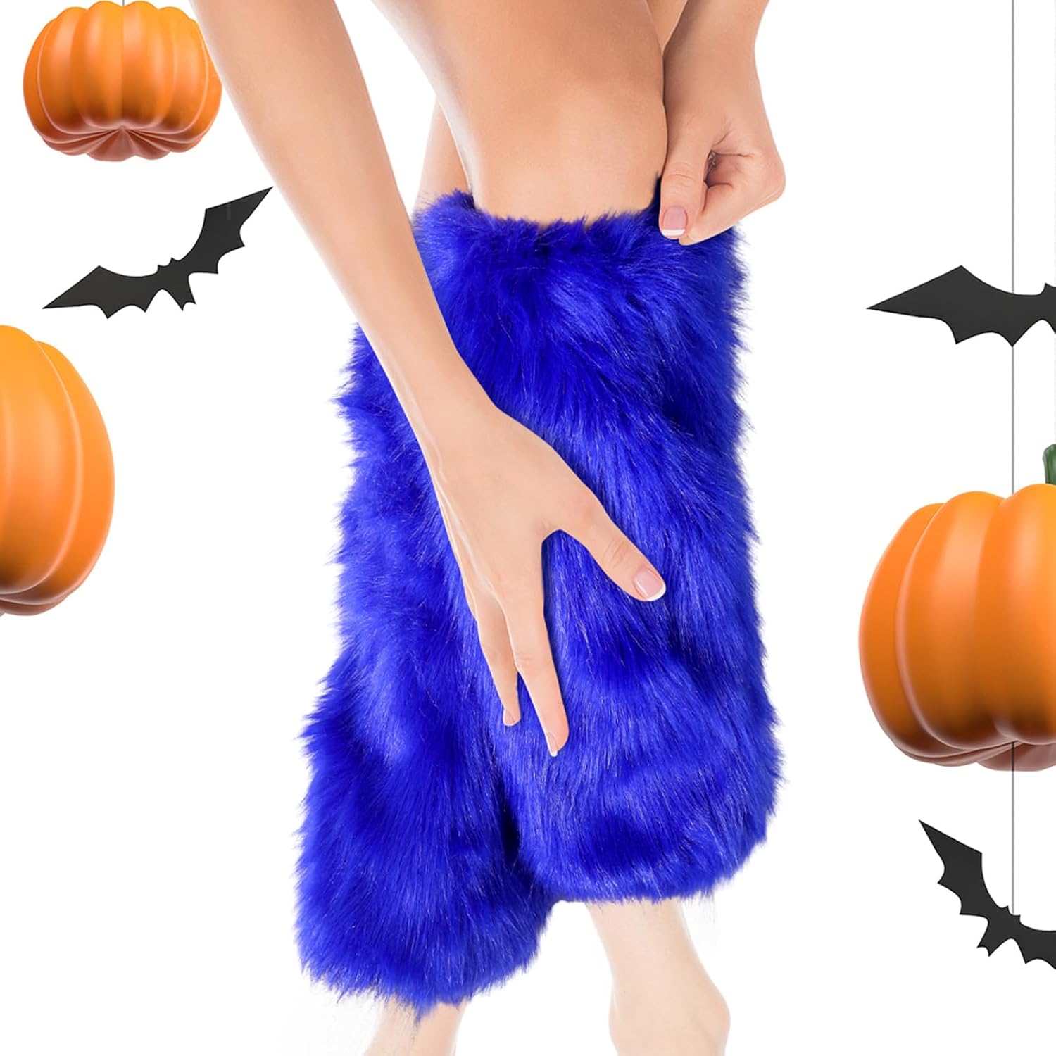 Adult Blue Plush Long Boots Cover Blue Fuzzy Leg Warmers Faux Fur Halloween Accessories for Halloween Theme Event Holiday Party - Image 4