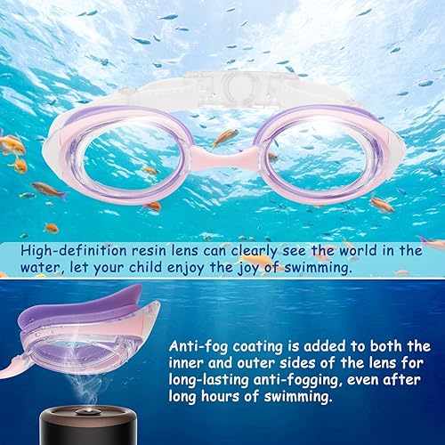 Miniatura 4 de Gafas de natación miopes para niños -2.0D a -5.0D, gafas de natación antiempañamiento miopes sin fugas, aptas para 4 a 14 años