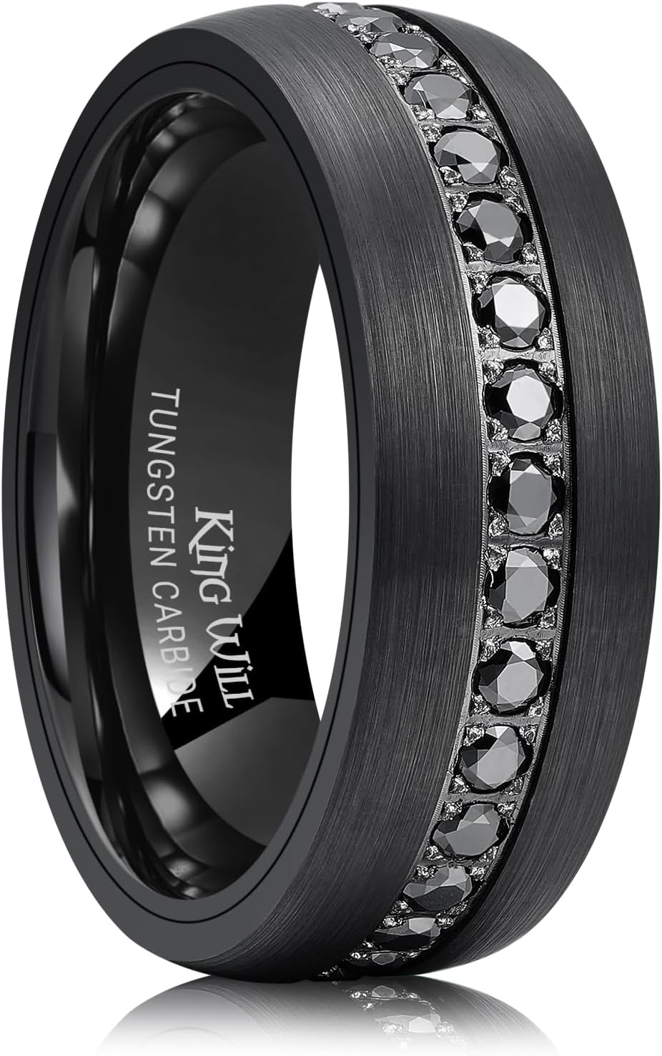 King Will Mens Tungsten Wedding Band with Cubic Zircon Inlay 7mm/8mm Flat Cut Comfort Fit Engagement Rings