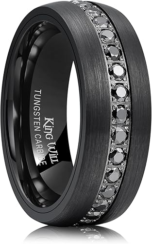 King Will Anillo de boda de tungsteno para hombre con incrustaciones de circonita cúbica de 0.276 in0.315 in, corte plano, ajuste cómodo, anillos de