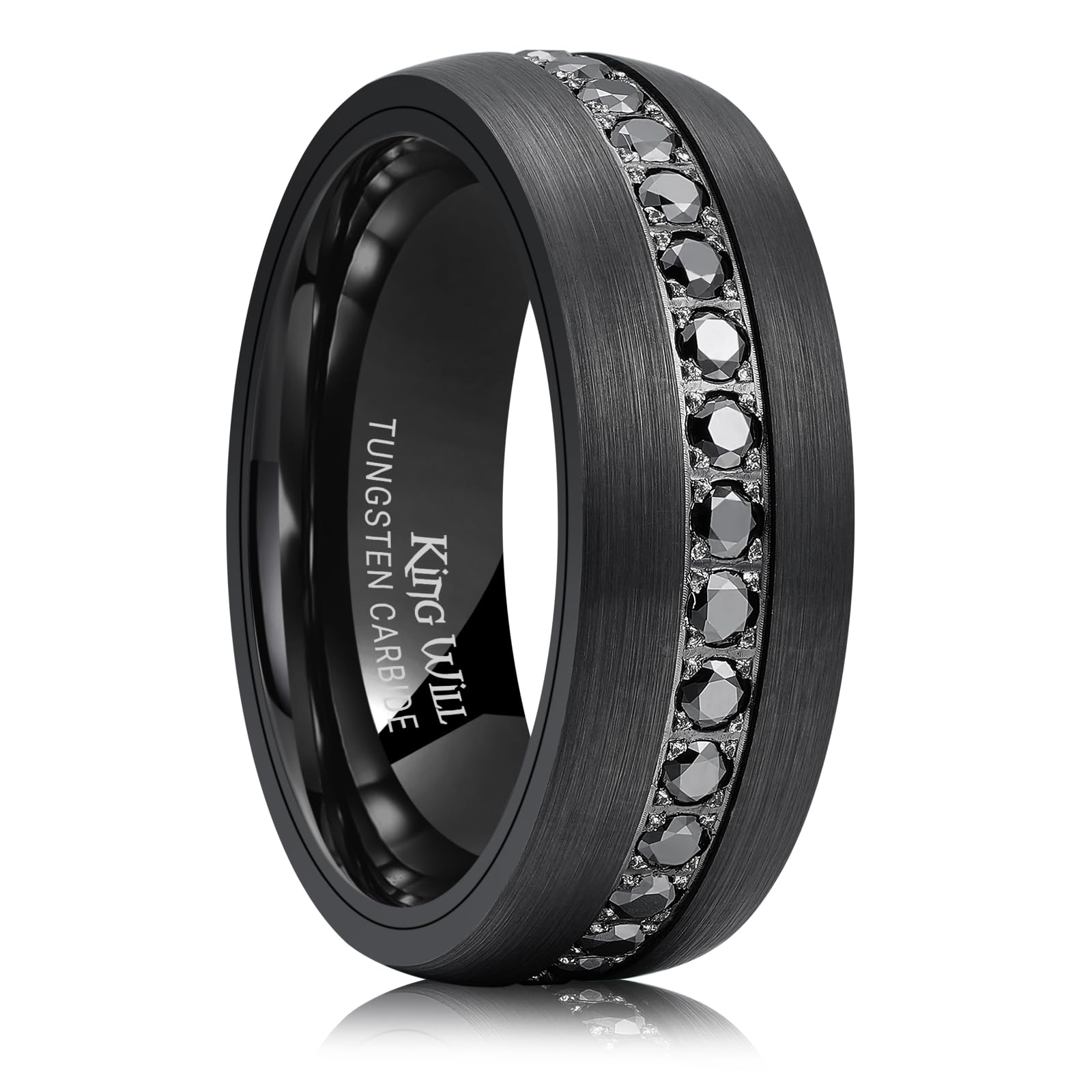 King Will Mens Tungsten Wedding Band with Cubic Zircon Inlay 7mm/8mm Flat Cut Comfort Fit Engagement Rings