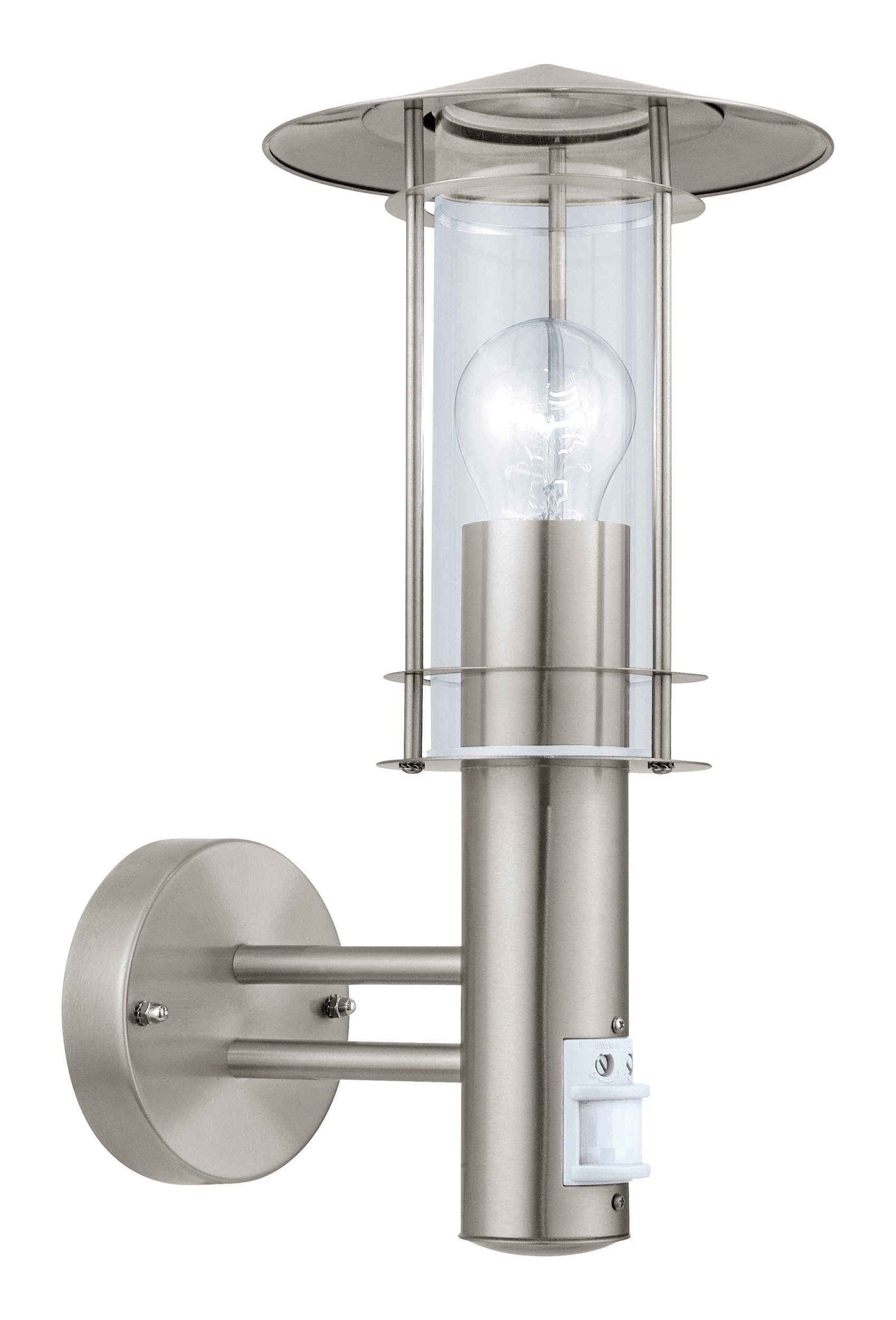 EGLO Außen-Wandlampe Lisio, 1 flammige Außenleuchte inkl. Bewegungsmelder | Sensor-Wandleuchte aus Edestahl, Farbe: Silber, Glas: klar, Fassung: E27, IP44