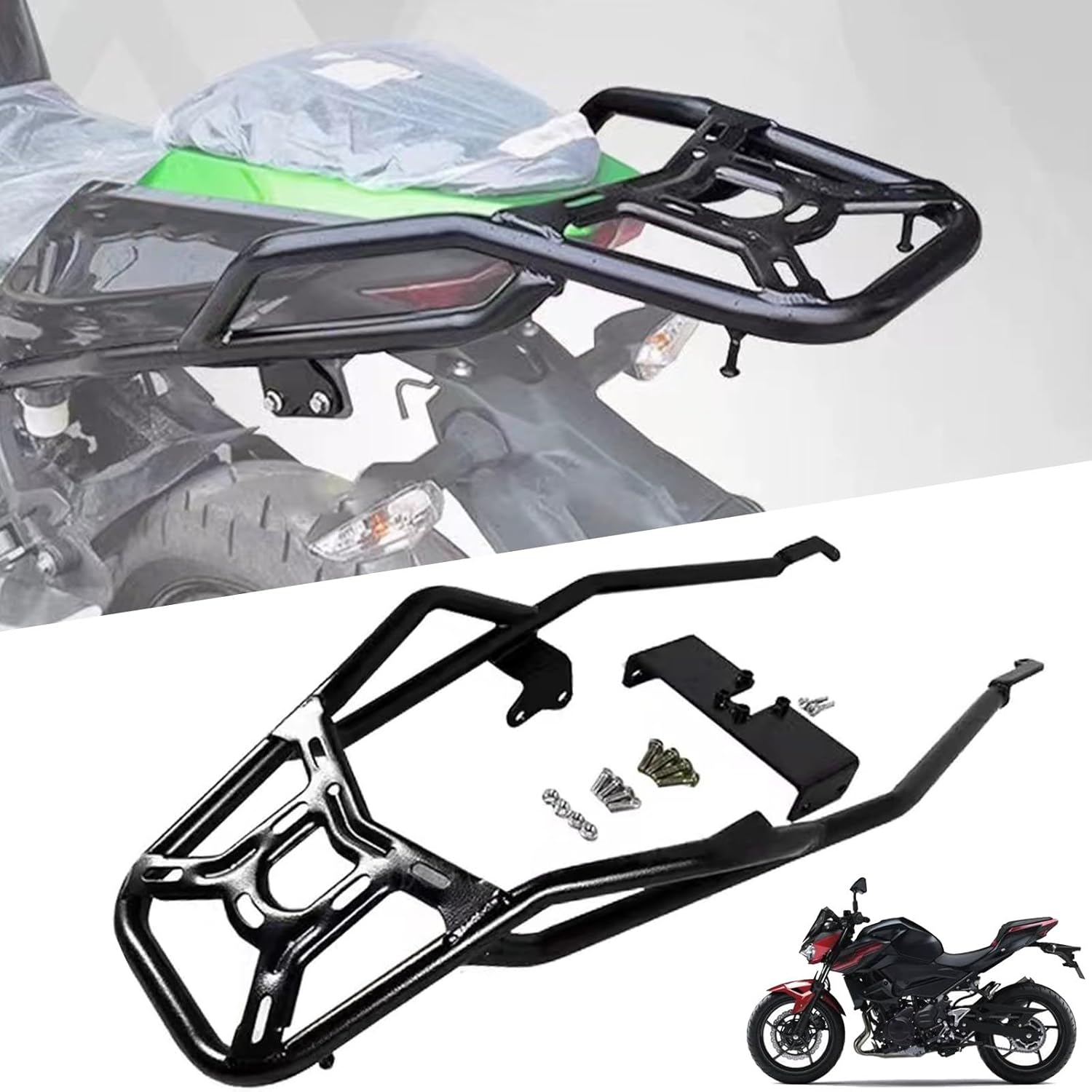 Motorcycle Rear Rack Luggage Carrier Rear Tail Storage Rack Top Box Holder Support Bracket Extended Seat Shelf Accessories Compatible with Kawasaki Ninja 400 Z400 Ninja 400 Z400 Ninja 400 Z400