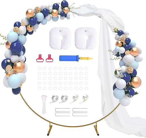 Emart Soporte redondo para telón de fondo, 7.2 pies, soporte de arco circular de globo dorado, marco de arco de boda de anillo de metal para