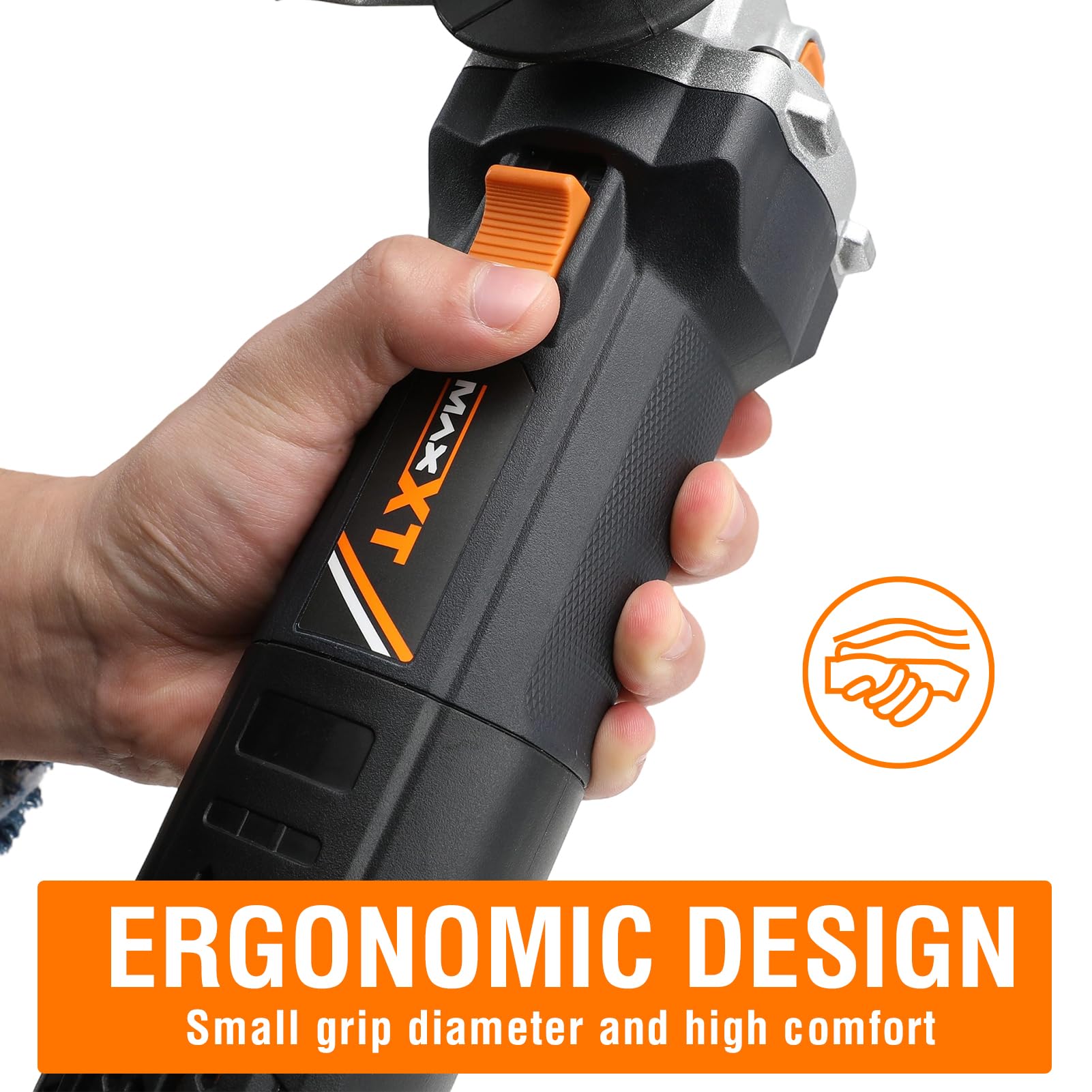 MAXXT Amoladora angular de 125 mm, 1700 W con protección contra sobrecarga y arranque suave, 12.000 rpm para corte de precisión, molienda y pulido