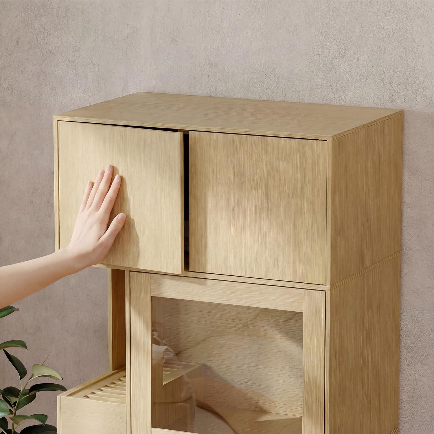 Armoire pour chat avec bac à litière à 4 portes Armoire pour chat avec compartiments ouverts Meuble Bac à Litière Chat Maison pour chat d'intérieur cachée Maison pour chat pour chambre à coucher salon