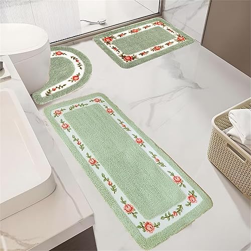 Miniatura 2 de Alfombra de baño con diseño de flores rosas (20 x 20 pulgadas), tapete de baño en forma de U, absorbente y de lujo, lavable a máquina y seco (20 x 2