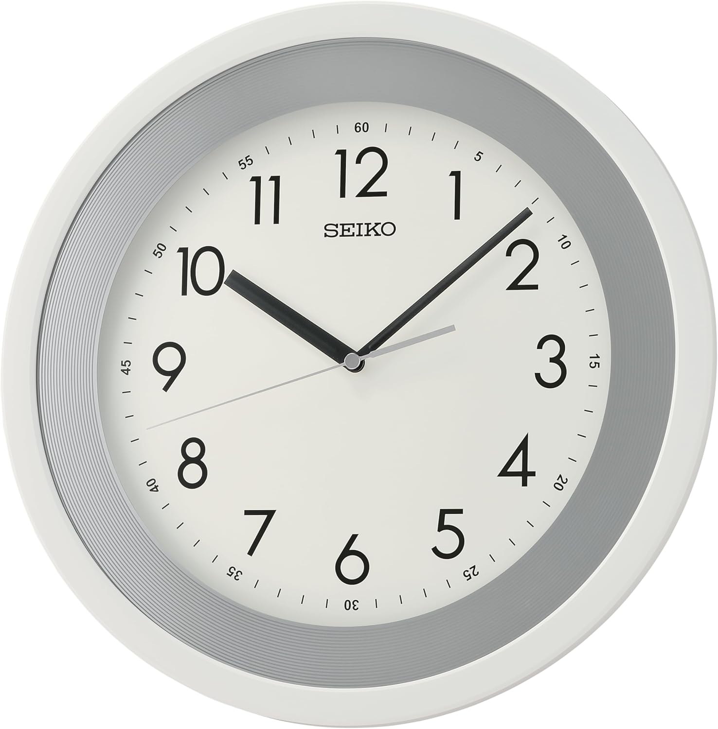 SEIKO QXA812WRH Silver Non Ticking Band Wall Clock, White, 14 Inch