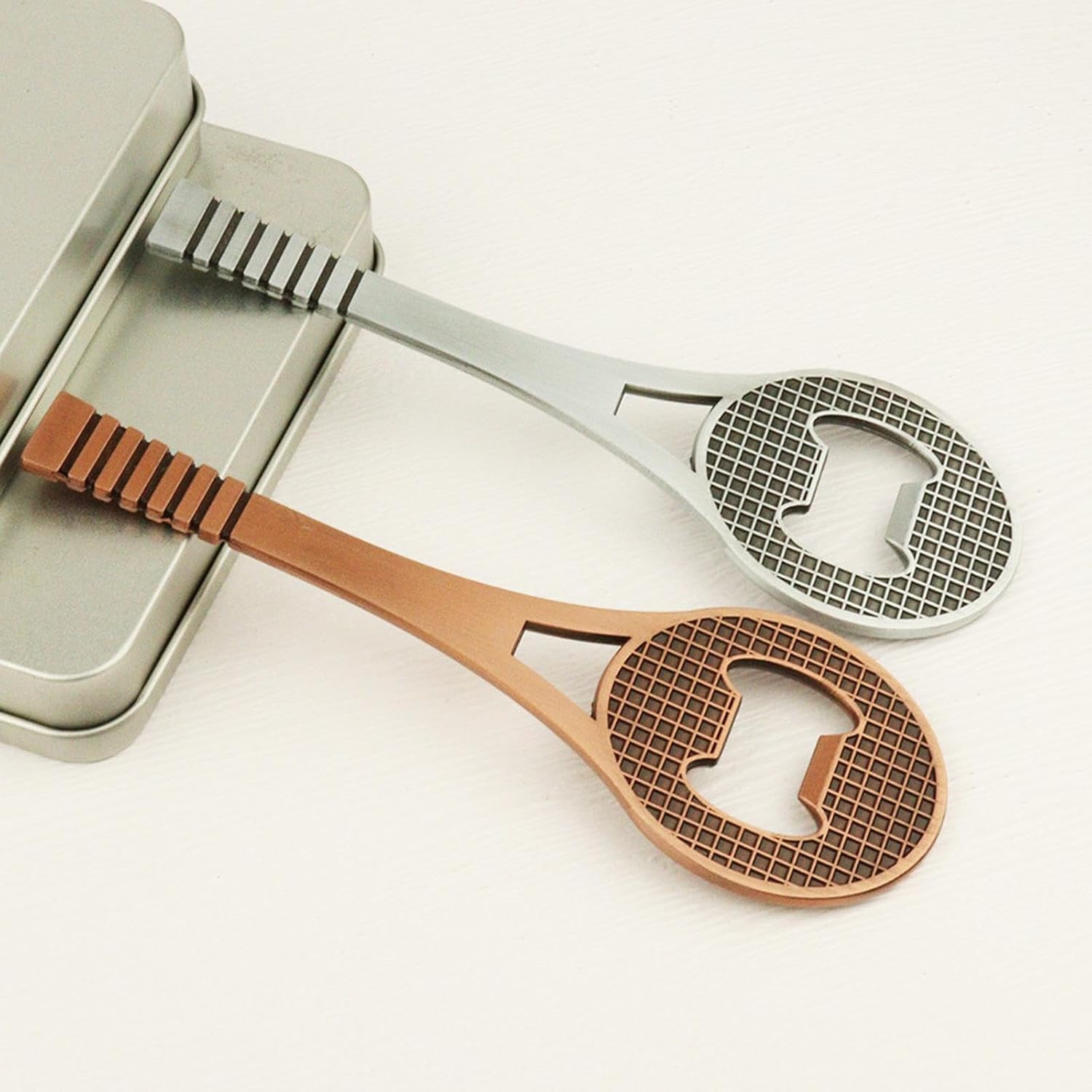 Bottle Opener, Racket Shape, Can Opener, Kitchen Helper, Beer Bottle Opener, Handheld Bottle Opener for Bar, Gift for Men and Friends, Silver