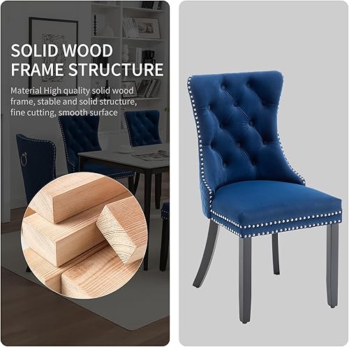 Miniatura 5 de Sillas de Comedor Modernas 4 sillas de comedor de terciopelo, sillas de comedor tapizadas con ribete de clavos, sillas de cocina de madera para