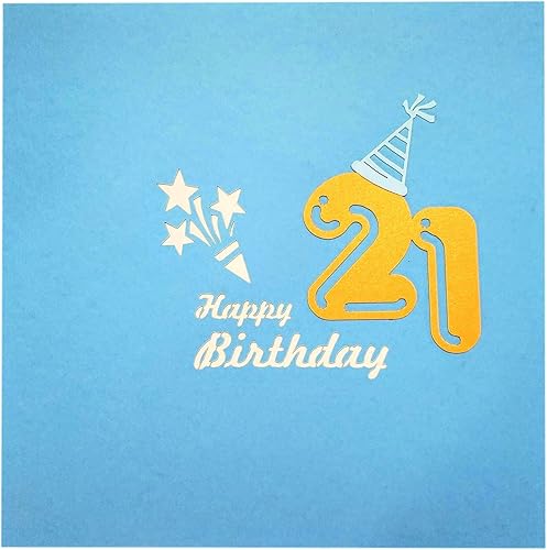 Miniatura 7 de iGifts And Cards Tarjeta de felicitación desplegable 3D con caja de fiesta de cumpleaños número 21 en color azul, impresionante, linda,