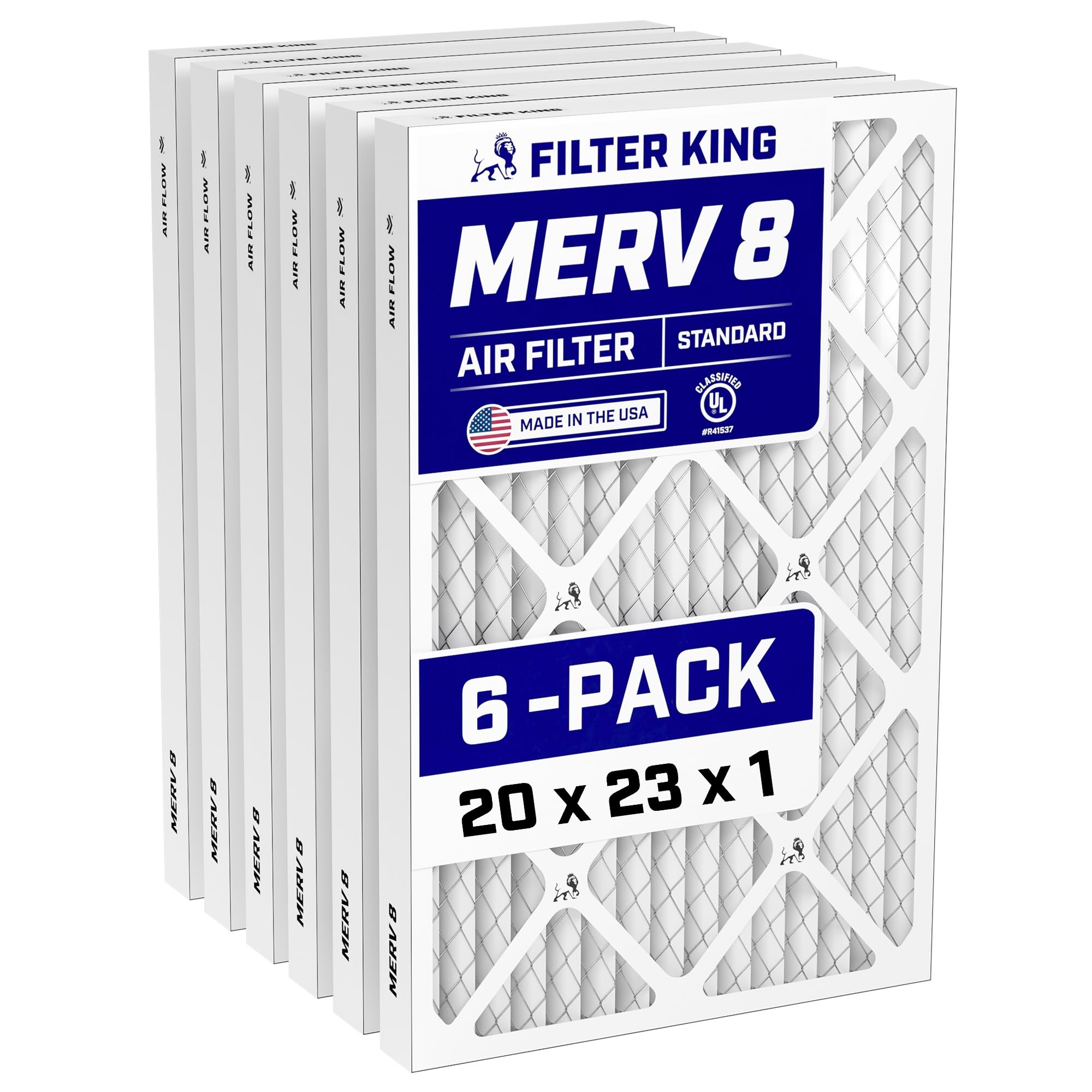 filter king 20x23x1 air filter (merv 8) (6-pack) dust & allergy control ac furnace filters, made in usa, hvac, pleated, electrostatic (actual size: 19.5 x 22.5 x .75)